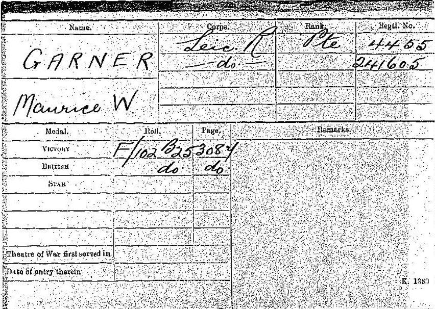 Medal Card Maurice Whitemore Garner